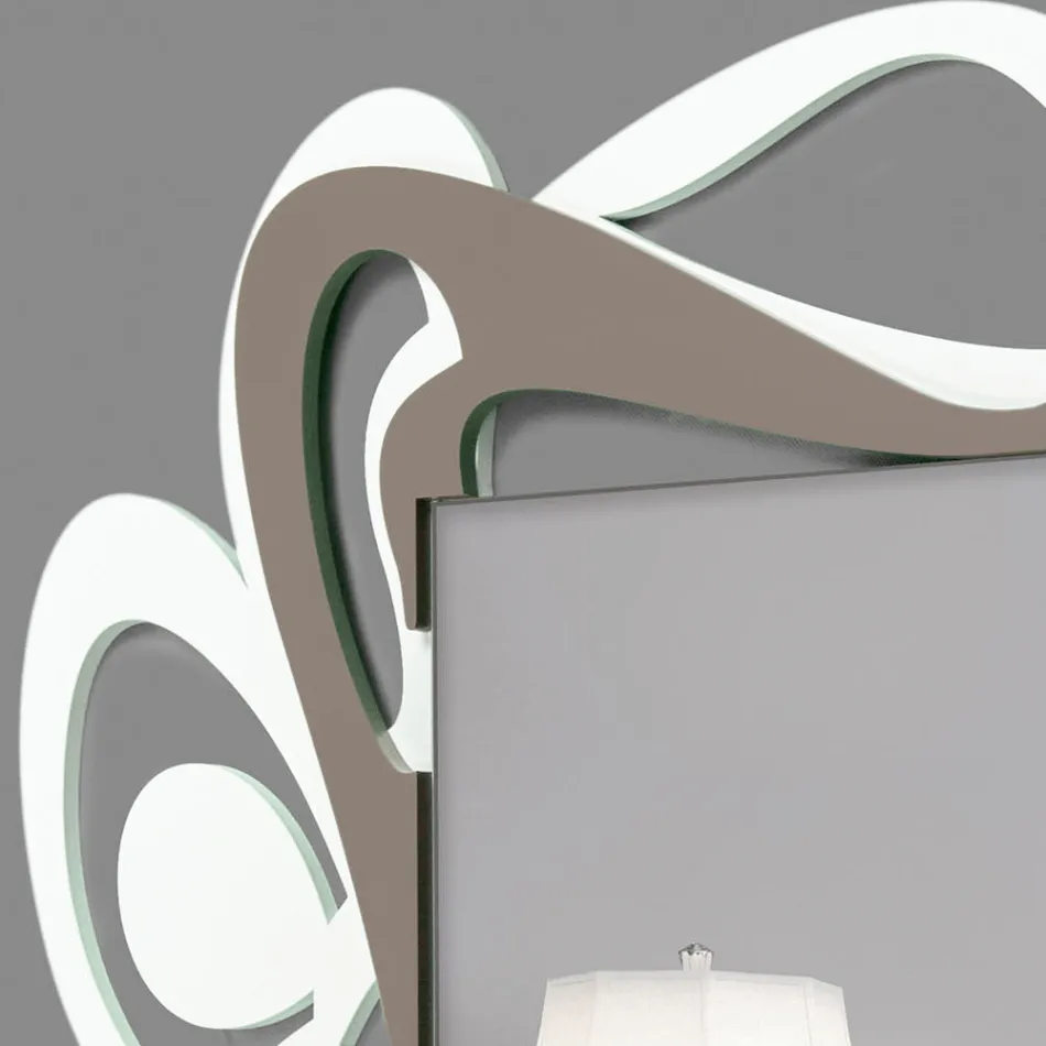 Large Modern Design Decorative Wall Mirror in White and Cocoa - Bocchio Viadurini