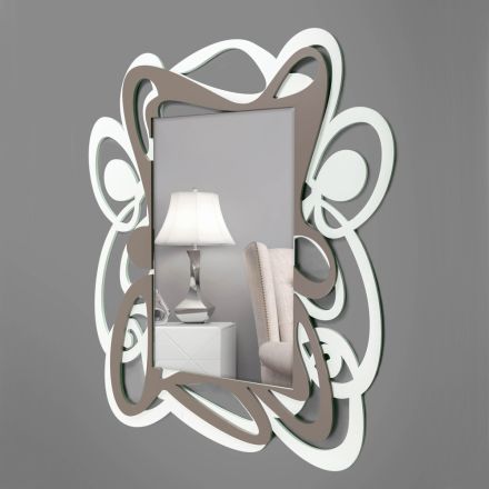 Large Modern Design Decorative Wall Mirror in White and Cocoa - Bocchio Viadurini