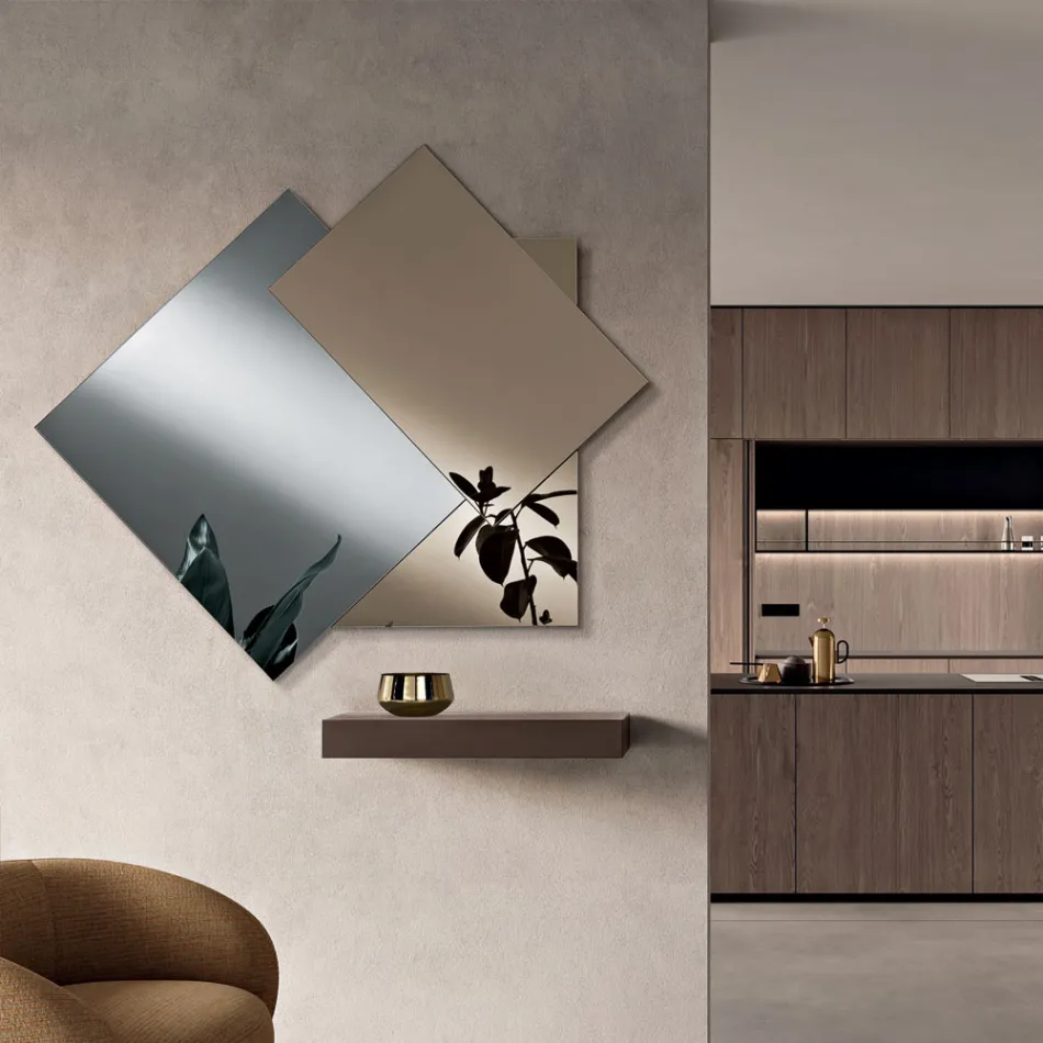 Mirror Made of 3 Overlapping Plates, 2 Bronze and 1 Smoked - Armida Viadurini