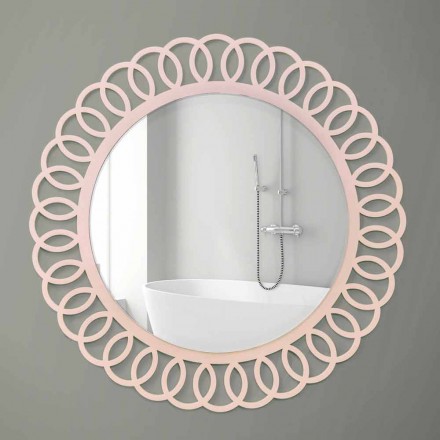 Large Wall Mirror of Decorative and Modern Design in Pink Wood - Crown Viadurini