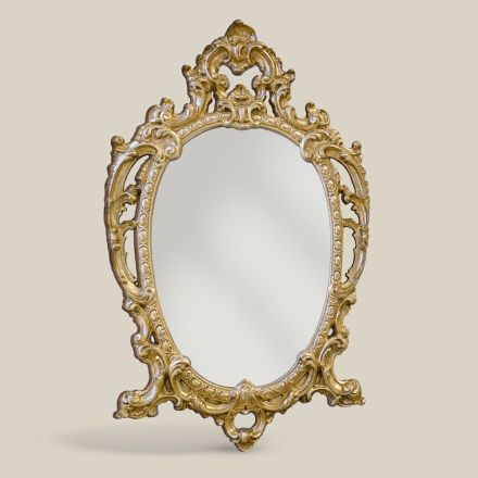 Classic Oval Mirror in Gold and Silver Leaf Wood Made in Italy - Vanessa Viadurini