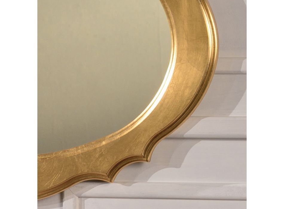 Oval Mirror with Gold Leaf Wood Frame Made in Italy - Florence Viadurini