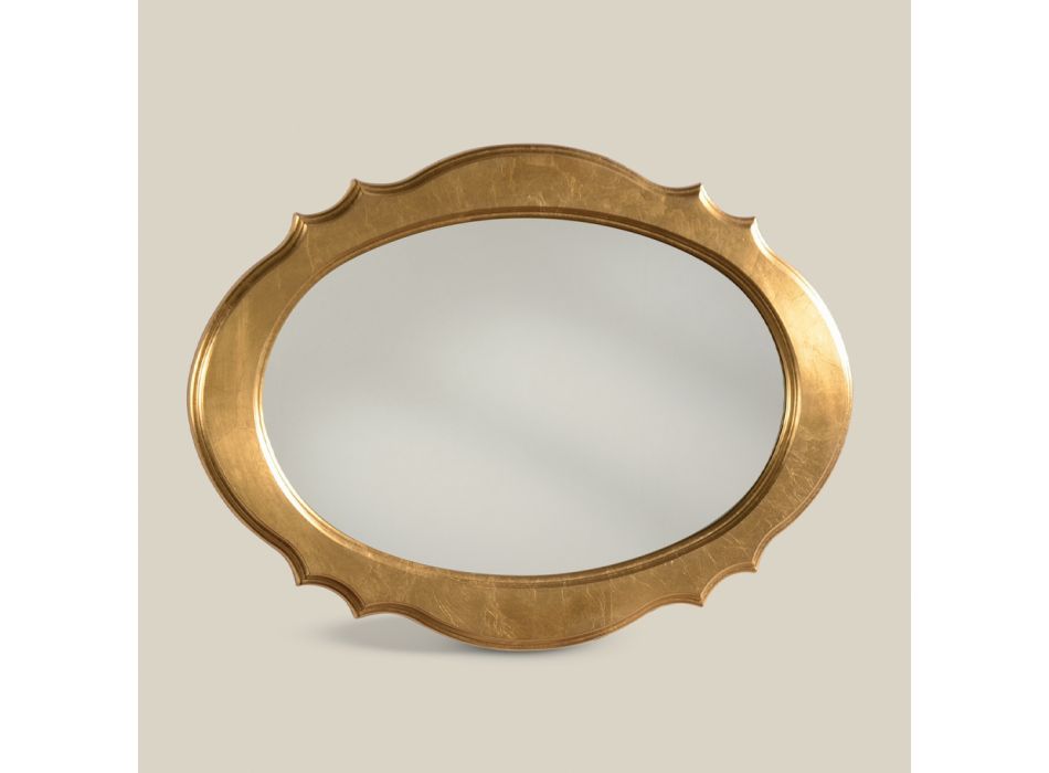 Oval Mirror with Gold Leaf Wood Frame Made in Italy - Florence Viadurini