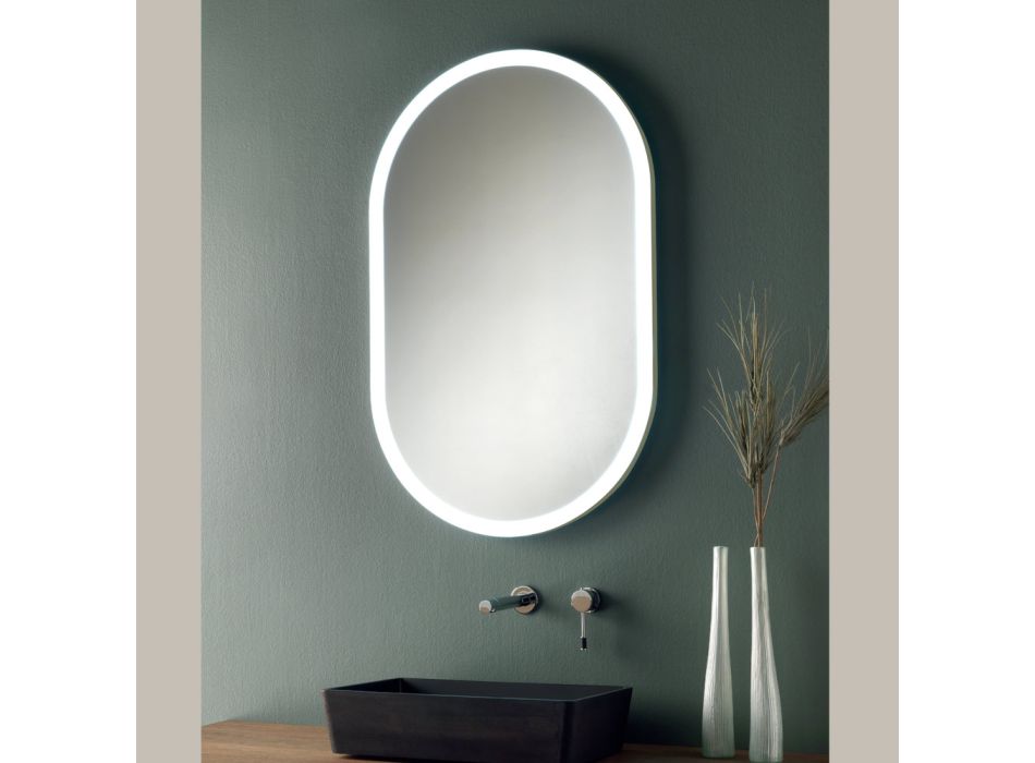 Oval Mirror with Metal Frame and Lights Made in Italy - Mozart Viadurini