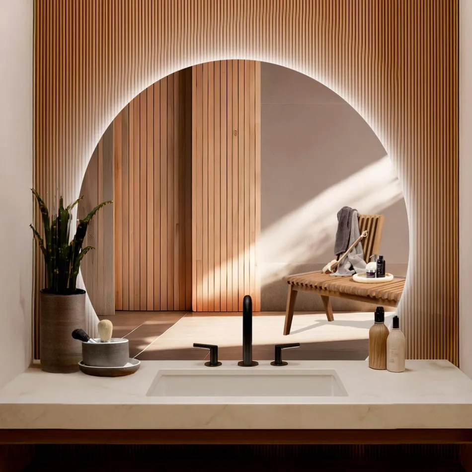 Backlit Mirror with Continuous LED Strip Light on the Wall - Excelsior Viadurini