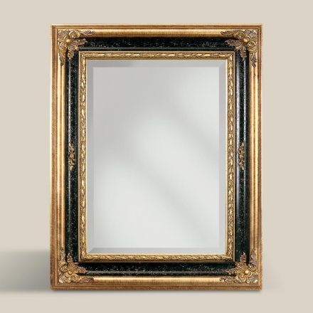 Rectangular Mirror in Gold and Black Leaf Wood Made in Italy - Sophie Viadurini