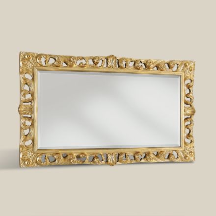 Classic Rectangular Gold Leaf Wood Mirror Made in Italy - Denver Viadurini