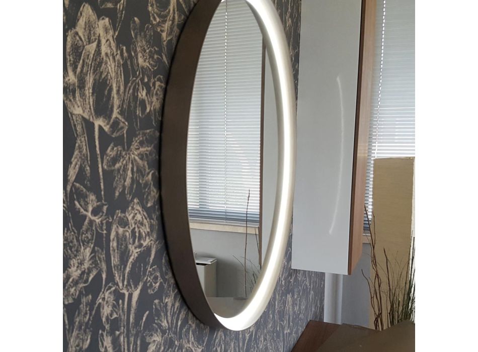 Round Wall Mirror with Metal Frame Various Colors and Led Light - Renga Viadurini