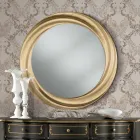 Round Mirror with Luxury Gold Wood Frame Made in Italy - Adelin Viadurini