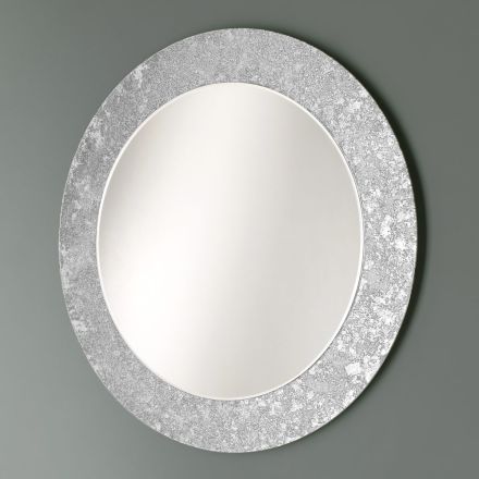 Round Mirror with Leaf Decorated Glass Frame Made in Italy - Alisso Viadurini