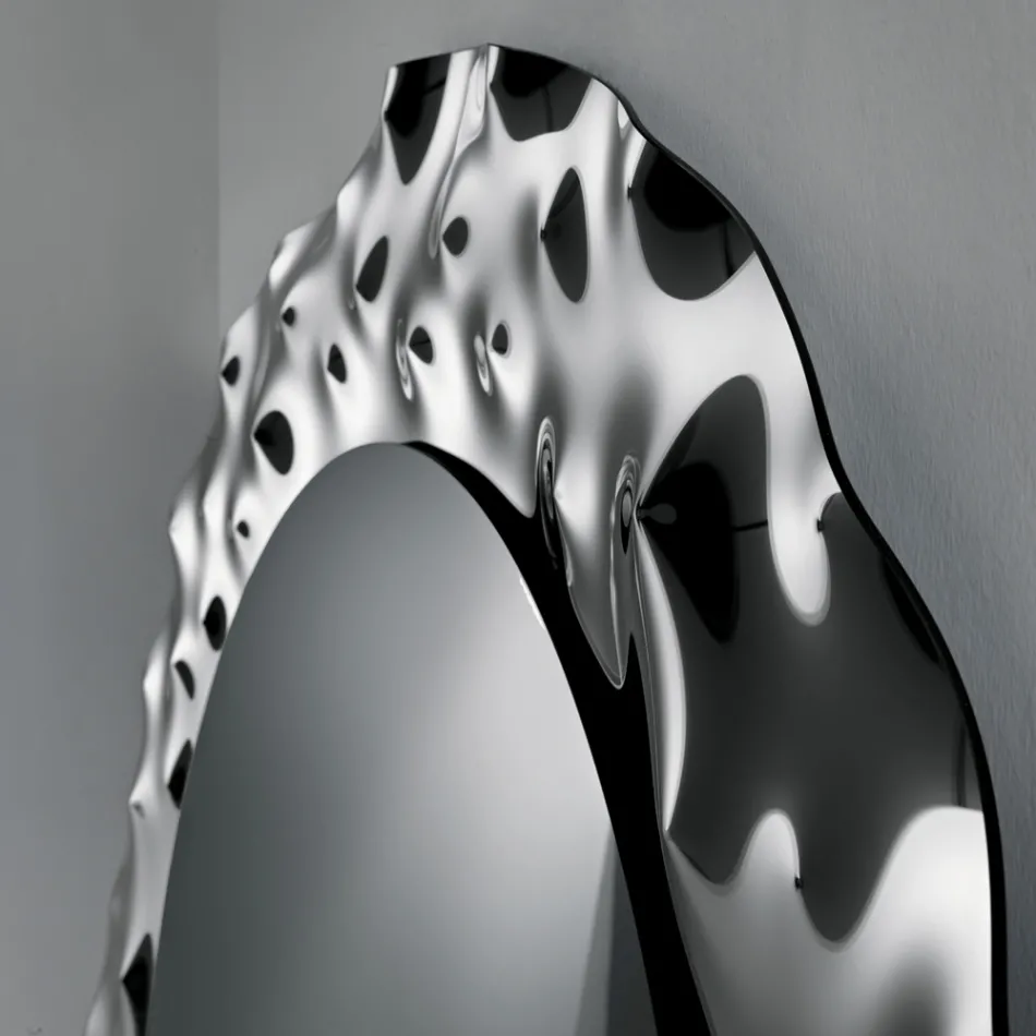 Round Mirror with Wavy Glass Frame Made in Italy - Adelma Viadurini