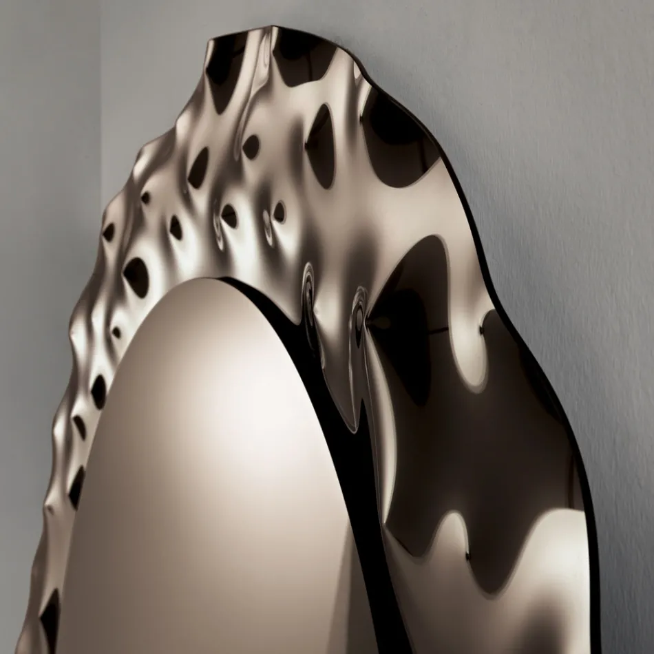 Round Mirror with Wavy Glass Frame Made in Italy - Adelma Viadurini
