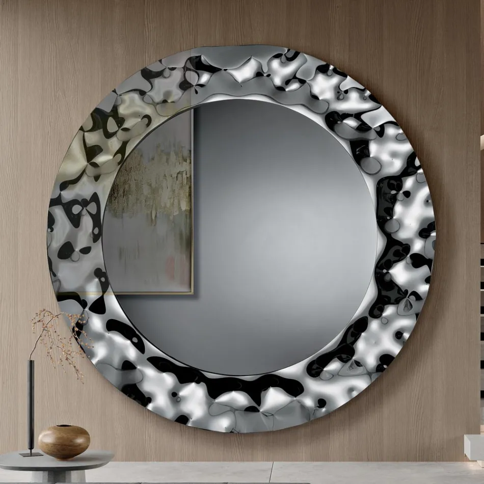 Round Mirror with Wavy Glass Frame Made in Italy - Adelma Viadurini