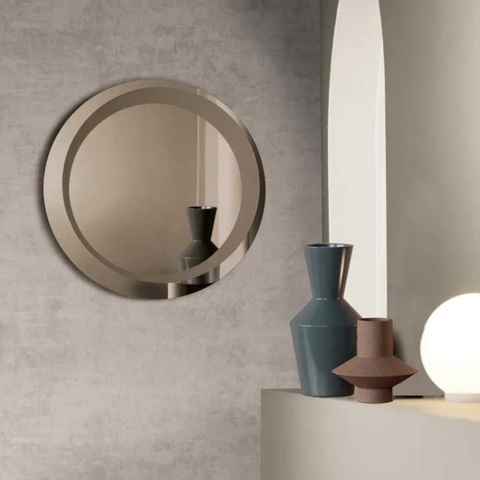 Round Wall Mirror with Sandblasted Decoration Made in Italy - Annamaria Viadurini