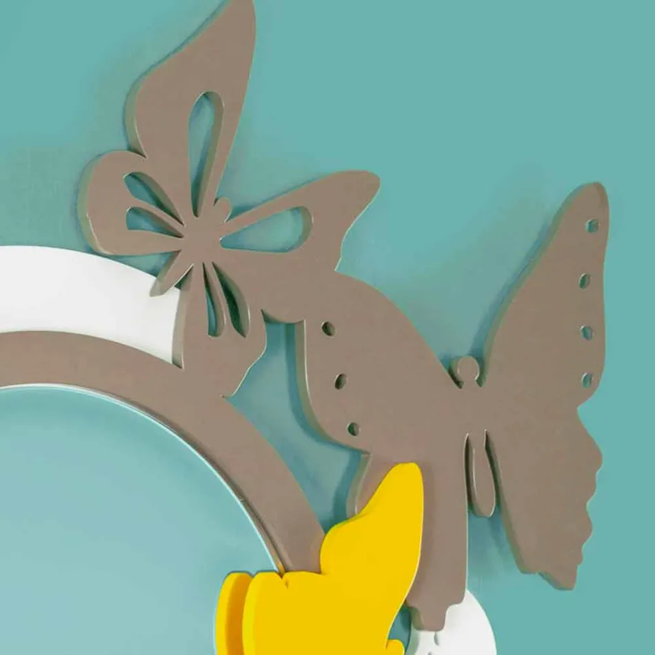 Modern Design Round Mirror in Colored Wood with Butterflies - Beat Viadurini