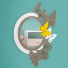 Modern Design Round Mirror in Colored Wood with Butterflies - Beat Viadurini
