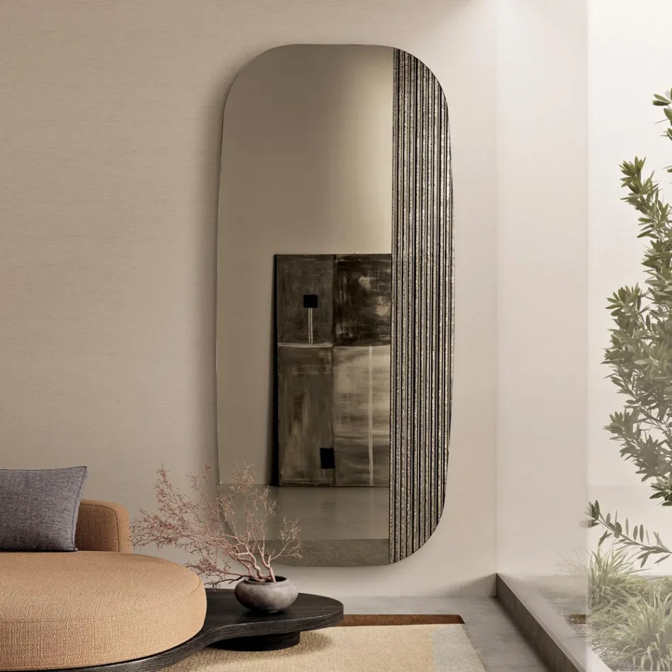 Shaped Mirror with Striped Insert Made in Italy - Alessia Viadurini