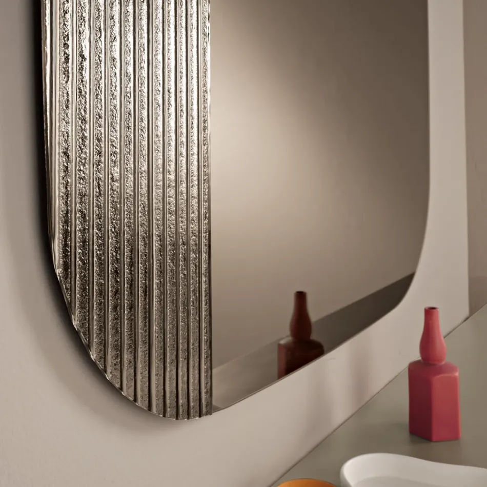 Shaped Mirror with Striped Insert Made in Italy - Alessia Viadurini
