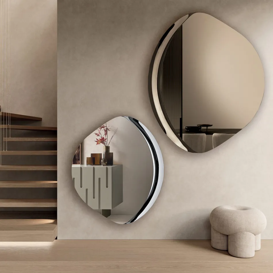 Abigaille Shaped Mirror with Semi-Frame in Fused Glass Made in Italy Viadurini