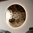 Clea Round Wall Mirror in Hammered Glass, Made in Italy Viadurini