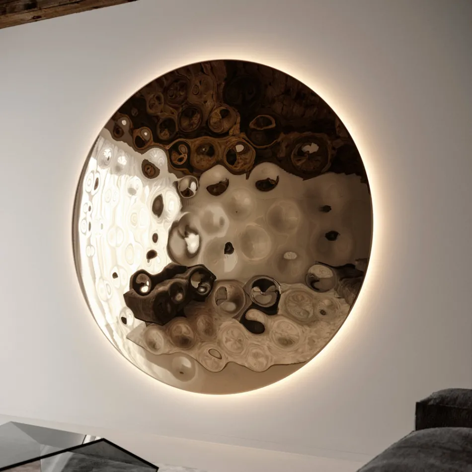 Clea Round Wall Mirror in Hammered Glass, Made in Italy Viadurini