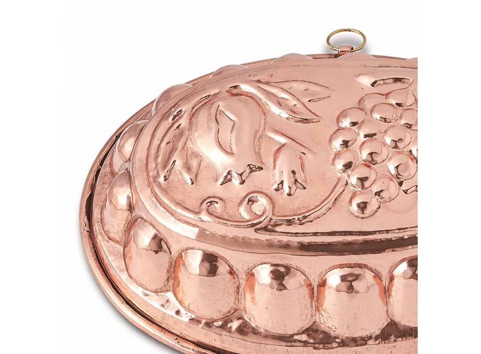 Desserts Oval Cake Pan in Hand Tinned Copper with Decoration - Gianfilippo Viadurini