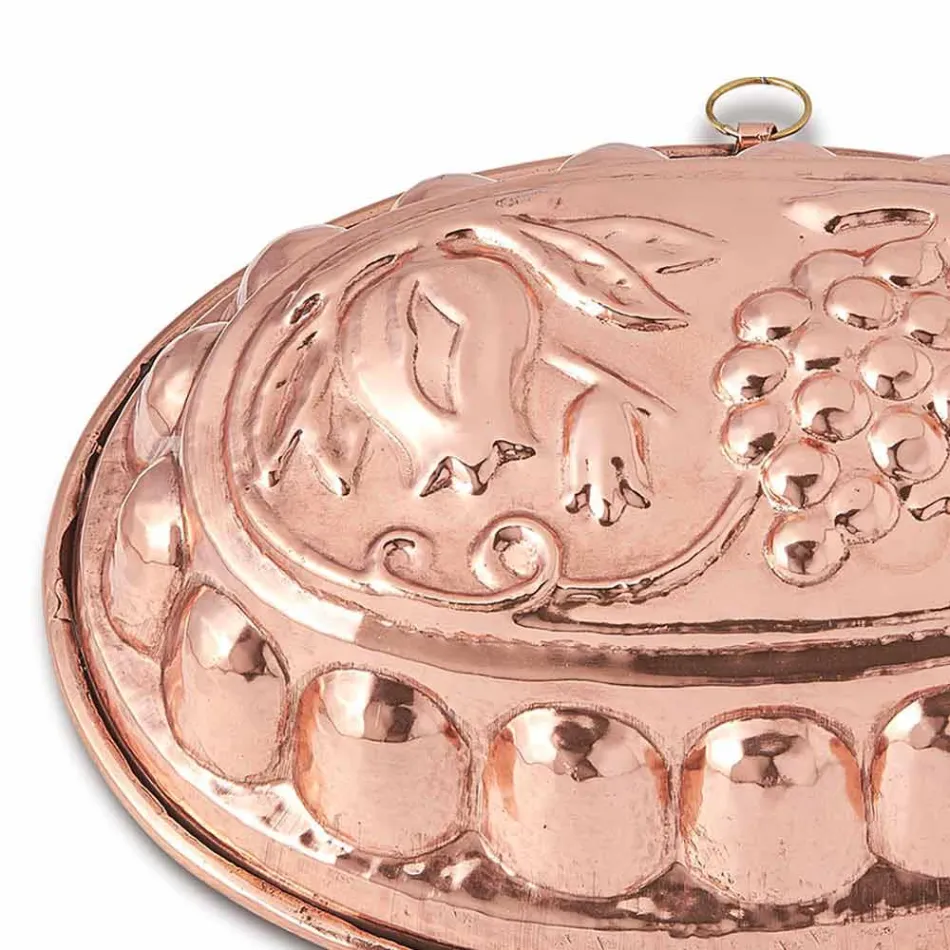 Desserts Oval Cake Pan in Hand Tinned Copper with Decoration - Gianfilippo Viadurini