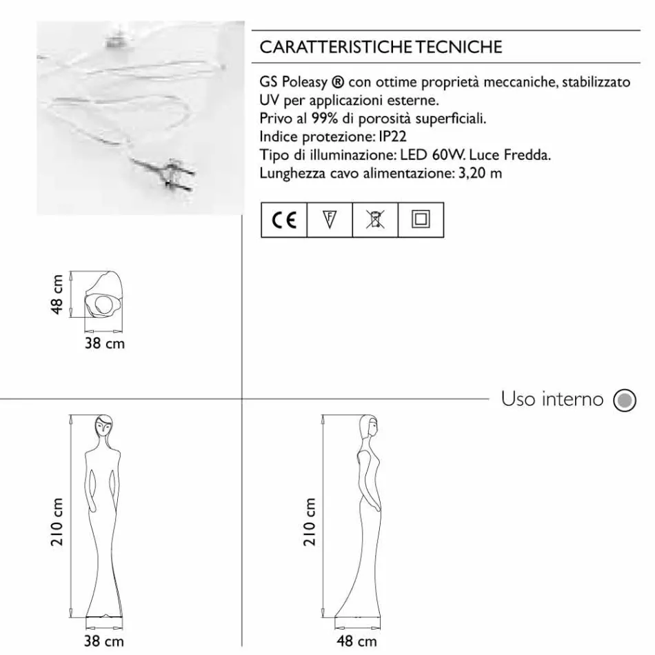 Luminous Statue Floor Design with Led Light for Indoor - Penelope by Myyour Viadurini