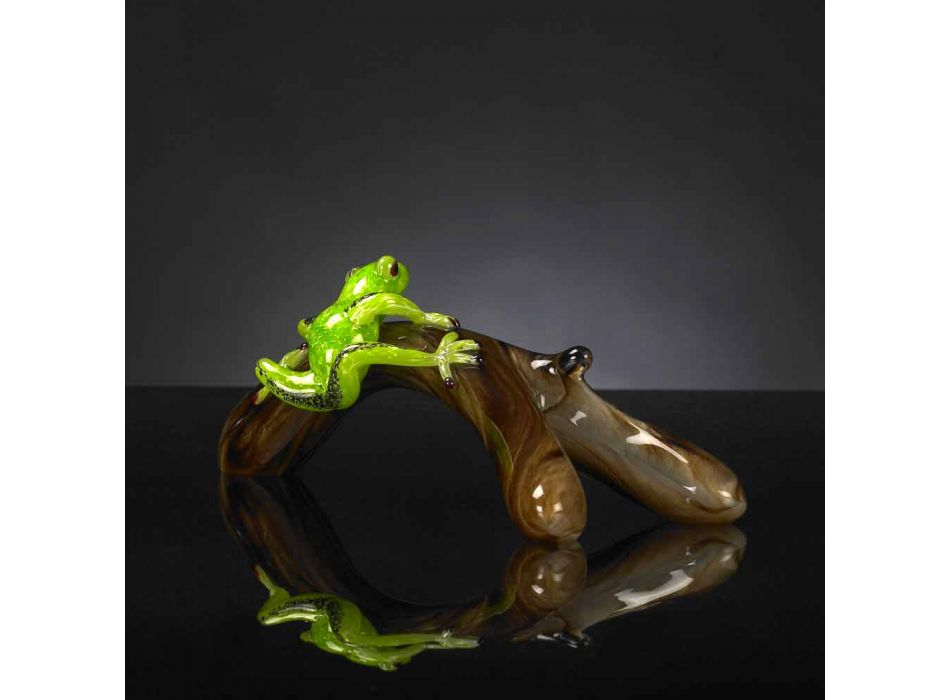 Figurine in the Shape of a Frog on a Branch in Colored Glass Made in Italy - Froggy Viadurini