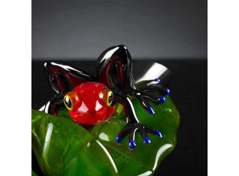 Decorative Figurine in the Shape of a Frog on Glass Leaf Made in Italy - Leaf Viadurini