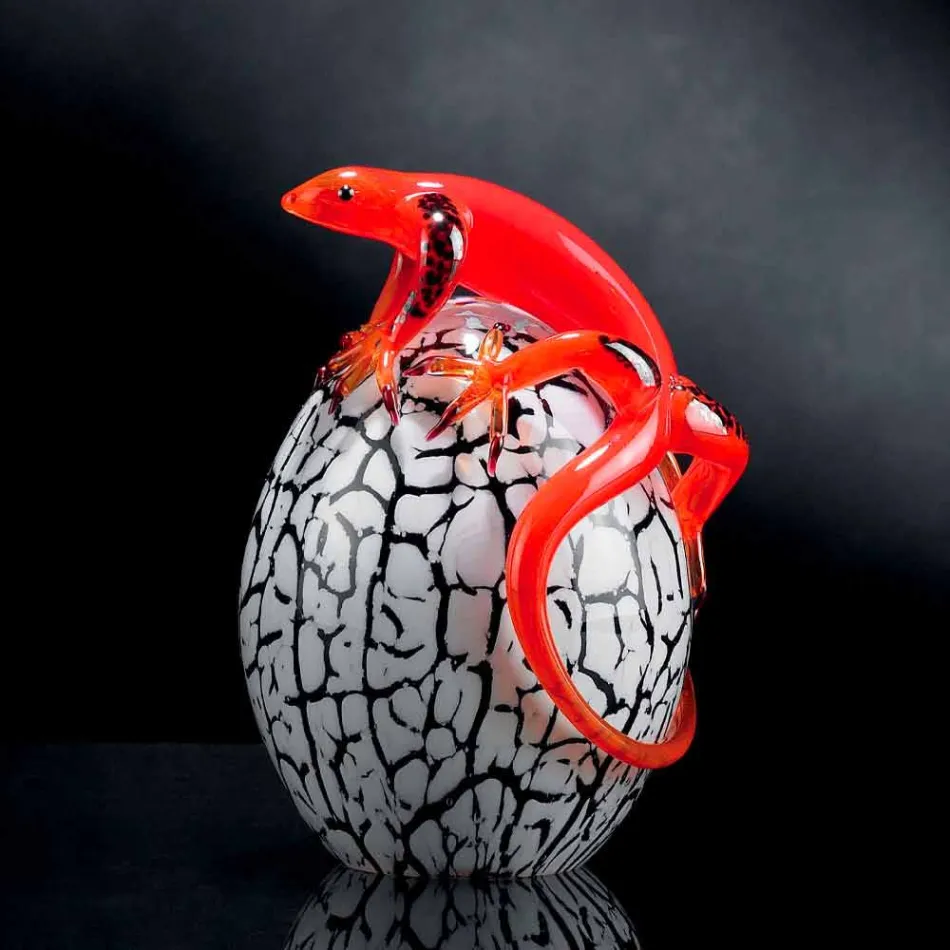 Decorative Egg-Shaped Glass Figurine with Gecko Made in Italy - Huevo Viadurini