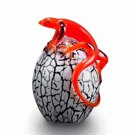 Decorative Egg-Shaped Glass Figurine with Gecko Made in Italy - Huevo Viadurini