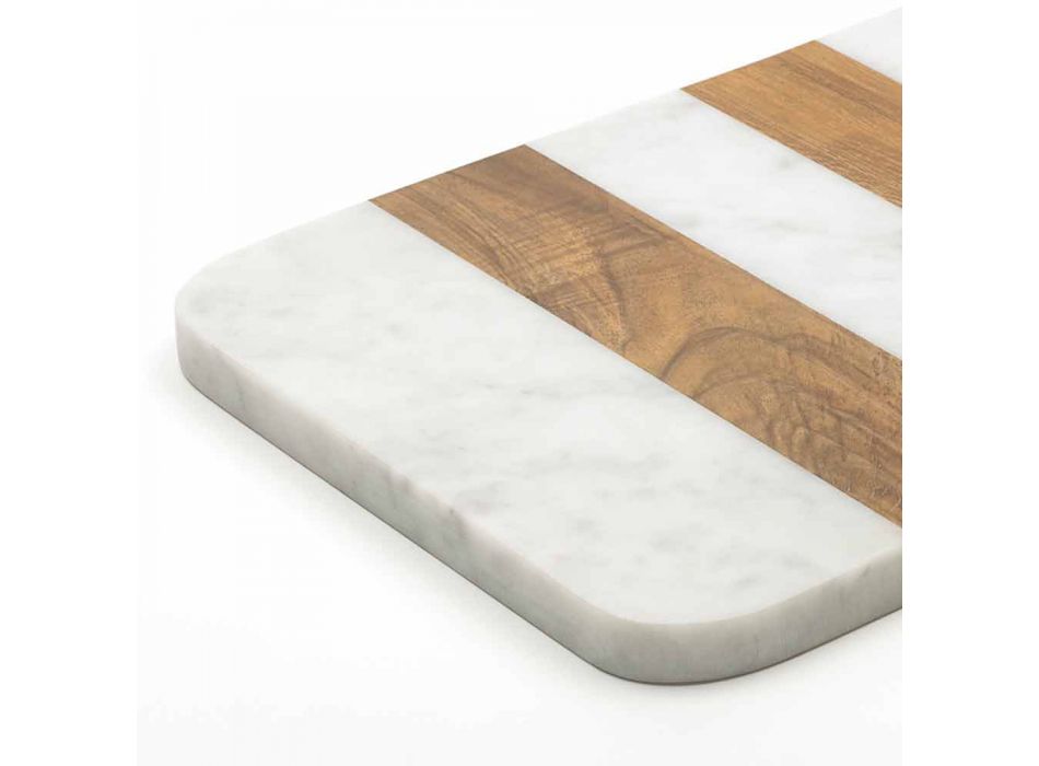 White Carrara Marble and Wood Made in Italy Design Cutting Board - Evea Viadurini