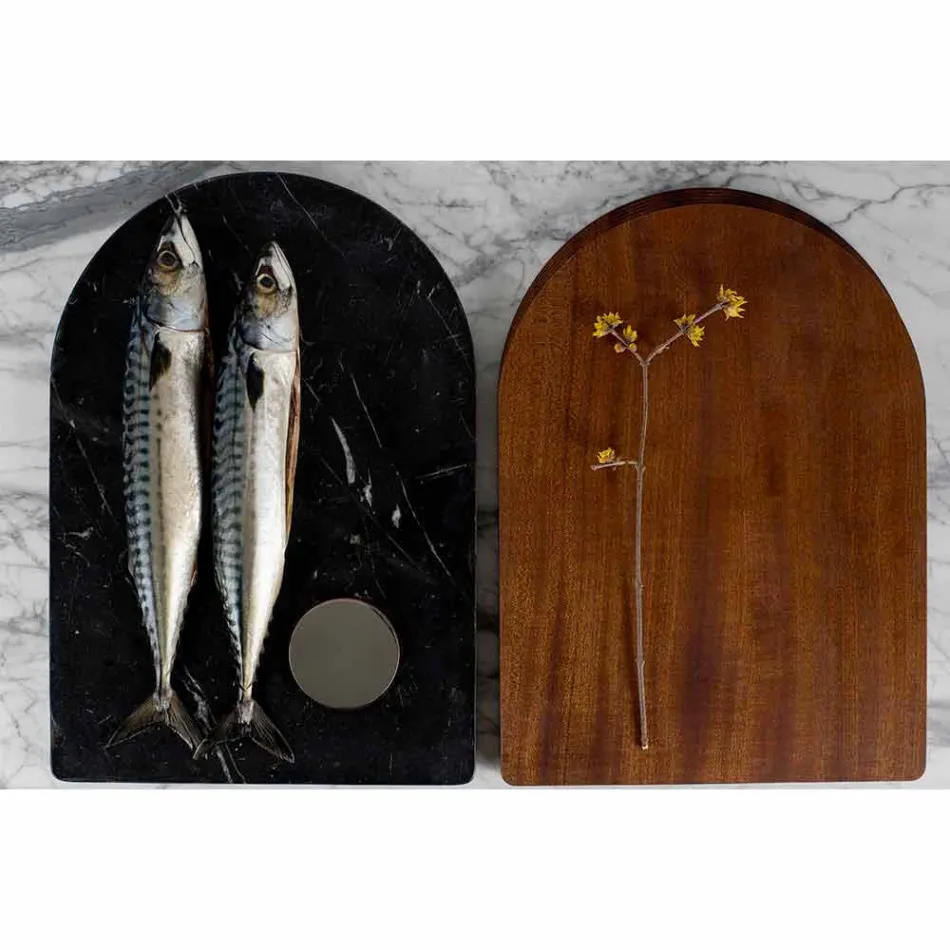 Cutting Board and Kitchen Accessories in Marble, Wood and Steel Luxury Design - Icaro Viadurini