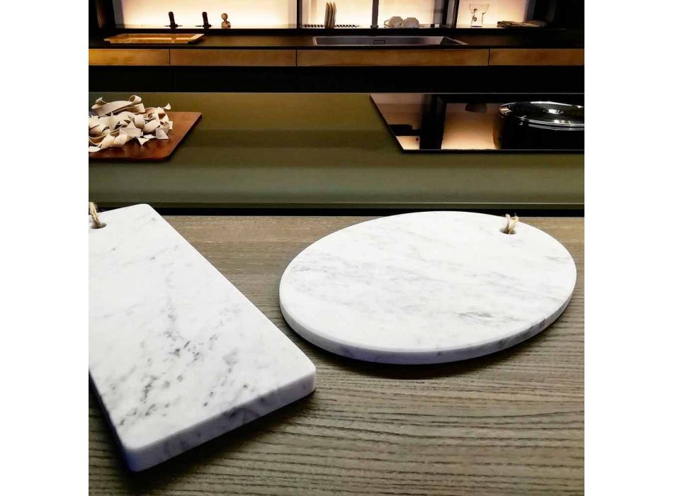 Round Design White Carrara Marble Cutting Board Made in Italy - Masha Viadurini