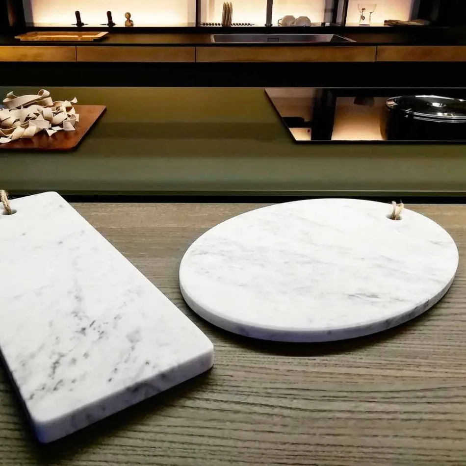 Round Design White Carrara Marble Cutting Board Made in Italy - Masha Viadurini