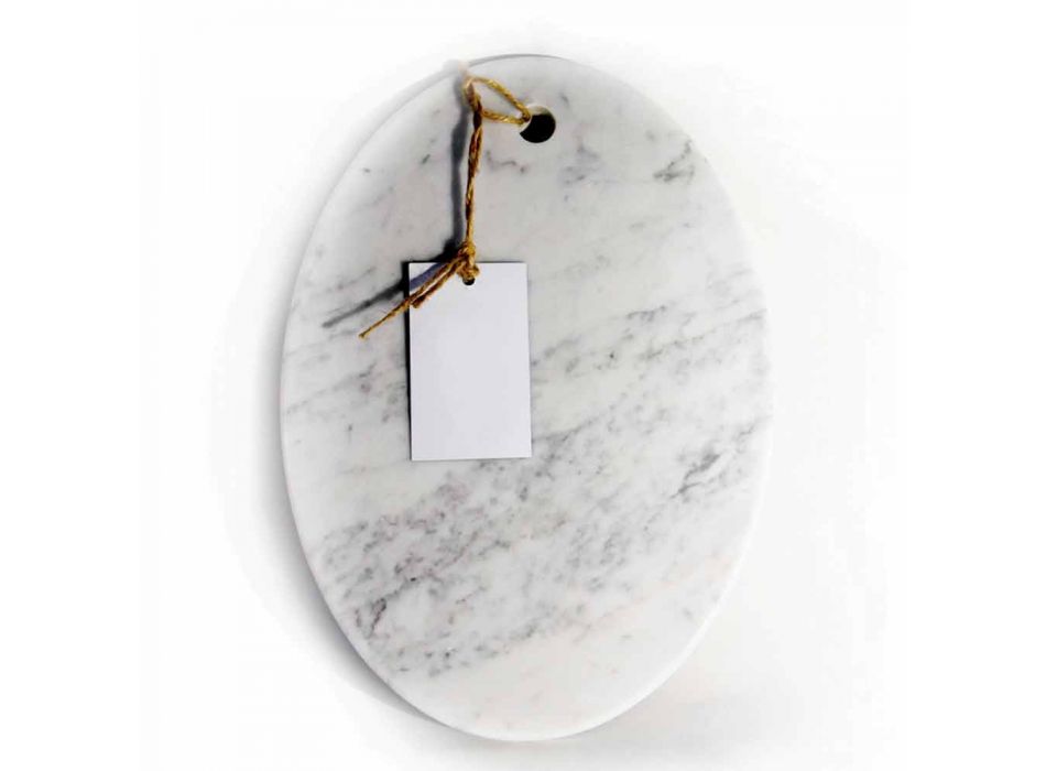 Modern Oval Cutting Board in White Carrara Marble Made in Italy - Masha Viadurini