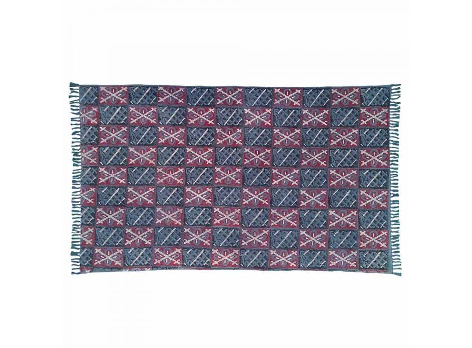 Ethnic Colored Rectangular Fabric Rug with Tassels - Fibraù Viadurini