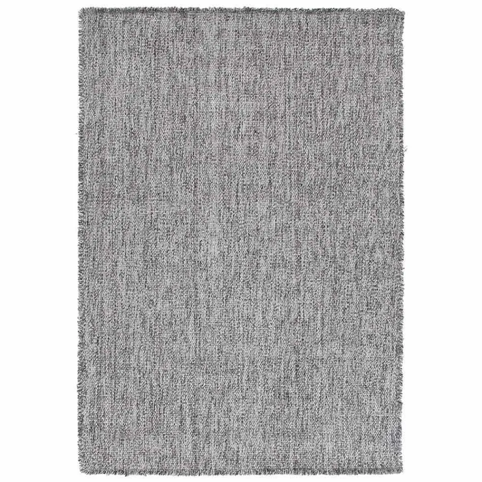 Large and Modern Design Fringed Wool Rug Black or Cream - Jacqueline Viadurini