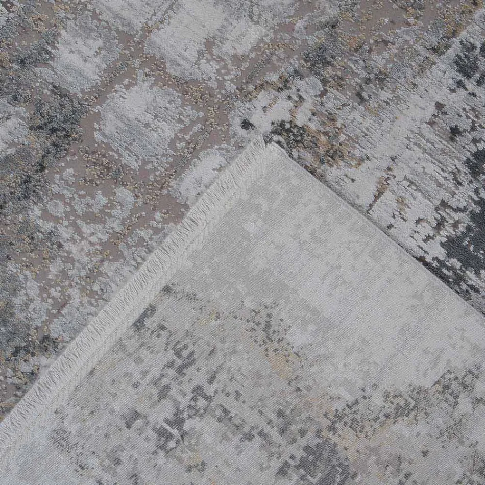 Gray Beige Anti-Slip Rug in Viscose and Acrylic with Design - President Viadurini