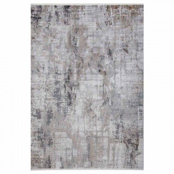 Gray Beige Anti-Slip Rug in Viscose and Acrylic with Design - President