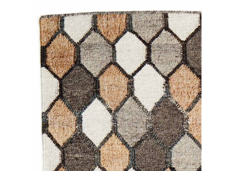 Modern Designer Rug with Geometric Pattern in Wool and Cotton - Tapioca Viadurini