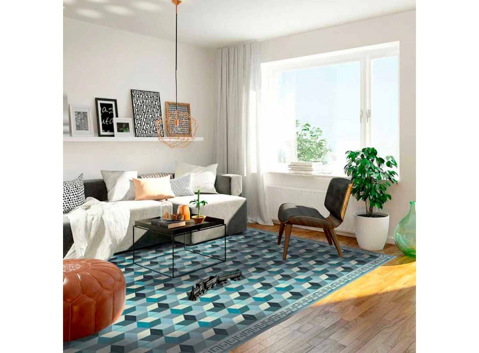 Modern Living Room Carpet in Pvc and Polyester with Geometric Pattern - Romio Viadurini