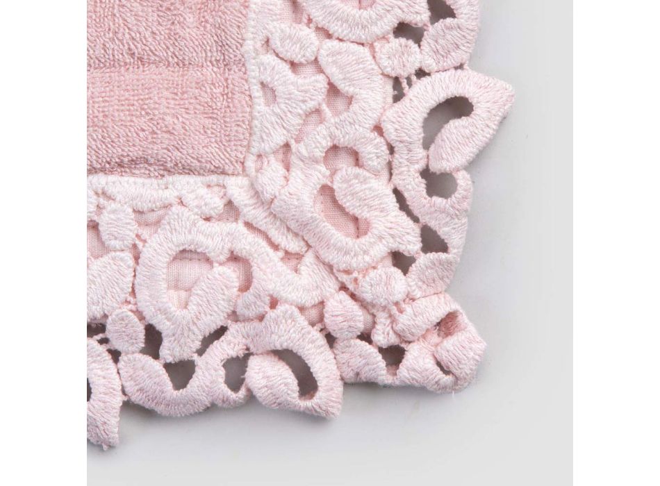 Cotton and Linen Sponge Bathroom Rug with Poema Lace 2 Colors - Cuorotto Viadurini