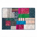 Rectangular Carpet in Blue Kilim Cotton or Colored Patchwork - Fiber