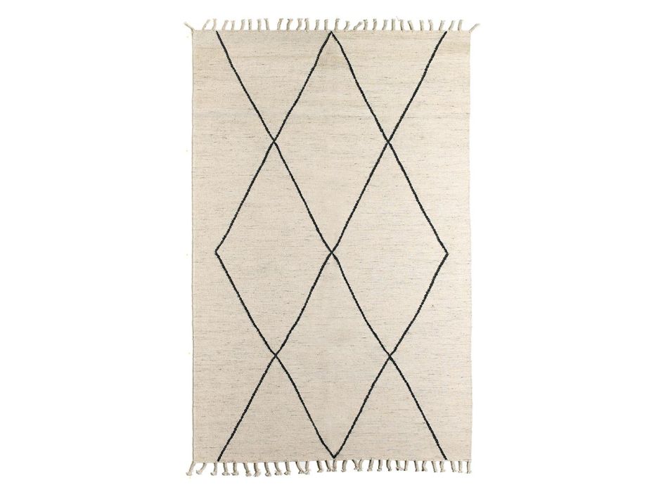 Wool and Cotton Living Room Carpet with Modern Geometric Design - Metria Viadurini