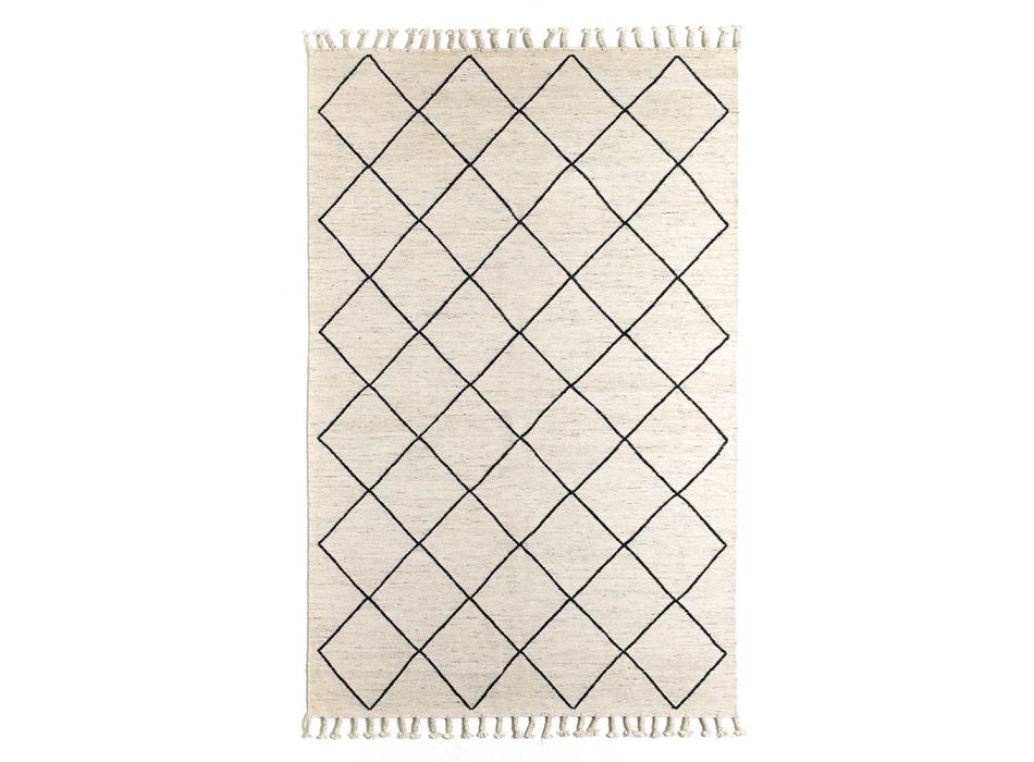 Modern Living Room Carpet with Geometric Pattern in Wool and Cotton - Metria Viadurini