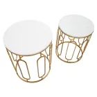Coffee Tables in Golden Iron and Marble Effect Resin 2 Pieces - Pietro Viadurini