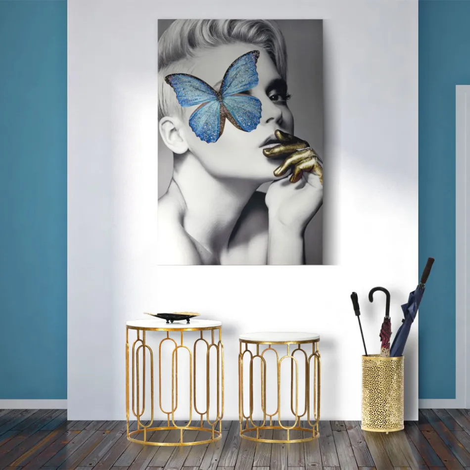 Coffee Tables in Golden Iron and Marble Effect Resin 2 Pieces - Pietro Viadurini