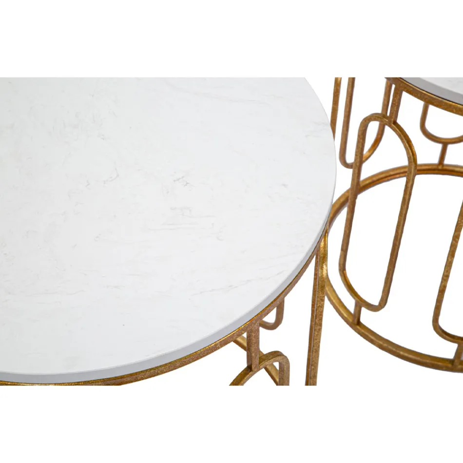 Coffee Tables in Golden Iron and Marble Effect Resin 2 Pieces - Pietro Viadurini